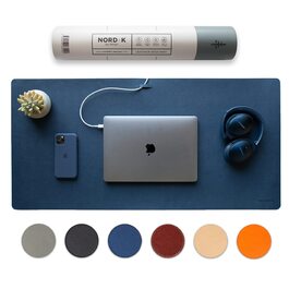 Килимок для столу Nordik з екошкіри та фетру, органайзер для кабелів (Midnight Blue, 89 x 43 см) — великий преміум килимок для миші та підкладка під письмо для домашнього офісу