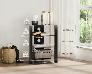 Стельова полиця FITUEYES для телевізора та аудіоапаратури з регульованою висотою, скло та алюміній