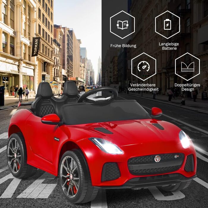 Дитячий електромобіль COSTWAY Jaguar 12V з музикою, історіями, сигналом і фарами, на пульті ДУ, для дітей від 3 років, червоний