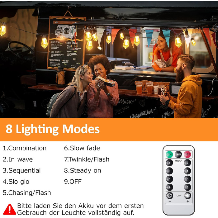 LED гірлянда для вулиці на батарейках з таймером, 9м, 12 лампочок ST64, USB зарядка, 5000mAh, для декору саду, вечірки, весілля, Різдва