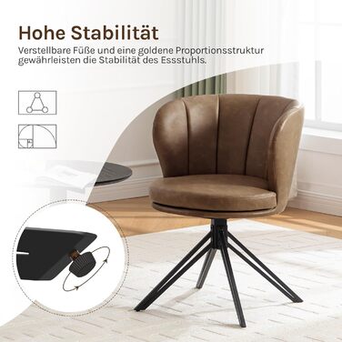 Крісла для їдальні WOLTU (2 шт), обертаються на 360°, з підлокітниками, для кухні та вітальні, стильні, витримують до 150 кг (штучна шкіра, темно-коричневі)