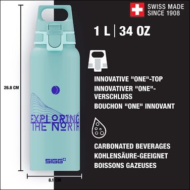 Алюмінієва пляшка для пиття SIGG - WMB Pathfinder-сертифікована з нульовим викидом вуглецю-підходить для газованих напоїв-Герметична-легка-не містить бісфенолу А - 1л льодовикова одиночна