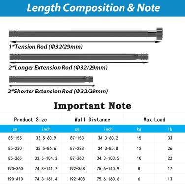 Штанга для душу з нержавіючої сталі, висувна, без свердління, 190-410 см, для ванної кімнати, ванни, душу, дверей (білий)