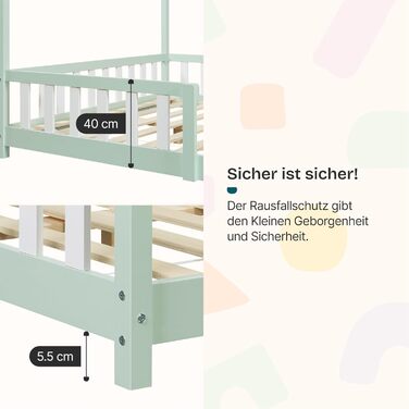 Дитяче ліжко Hesel Hausbett: біле, з бортиками та ламелями, Montessori, 120x200 см