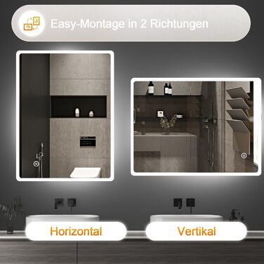 LED дзеркало для ванної кімнати Boromal 100x60 см з підсвічуванням, 3 колір світла, регулювання яскравості, сенсорне керування