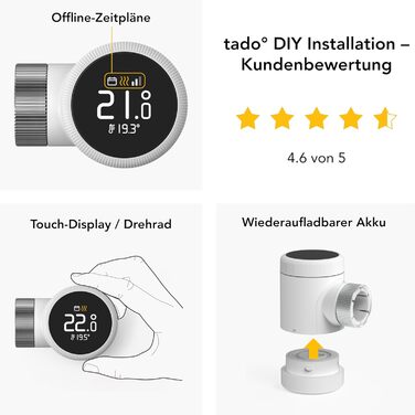 tado Smartes Heizkörperthermostat X – Набір з 3 шт., керування опаленням через додаток (Alexa, Siri, Google Assistant), енергозбереження, проста установка