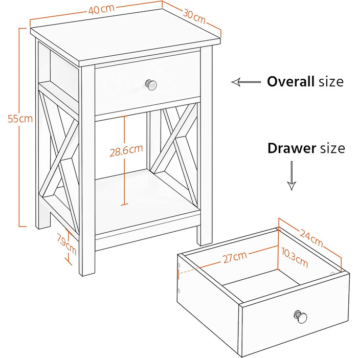 Журнальний столик Yaheetech з шухлядою та полицею, білий, для вітальні та спальні, скандинавський дизайн