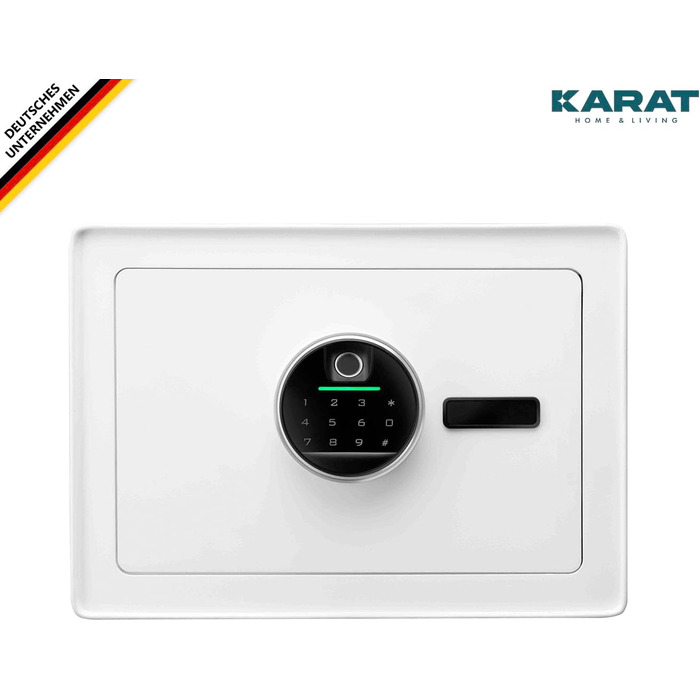 Сейф для меблів KARAT Tresor з датчиком відбитка пальця - 25 x 35 x 25 см, білий. Електронний та комбінаційний замок, настінний сейф для дому з ричагами (Murowa)