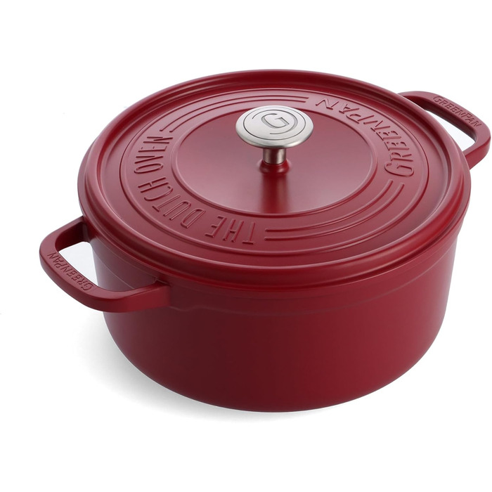 GreenPan Featherweights - Сковорода з кришкою, 22 см, 3 л, керамічне антипригарне покриття, чавун, індукція, сумісна з духовкою, червона