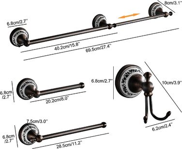 Антикварний набір фурнітури для ванної кімнати,Регульована полотенцесушитель, Тримач туалетного паперу, Рушникосушка, Гачок,Набір аксесуарів для ванної кімнати Настінна (різьблений візерунок (натерта маслом бронза, бронза)