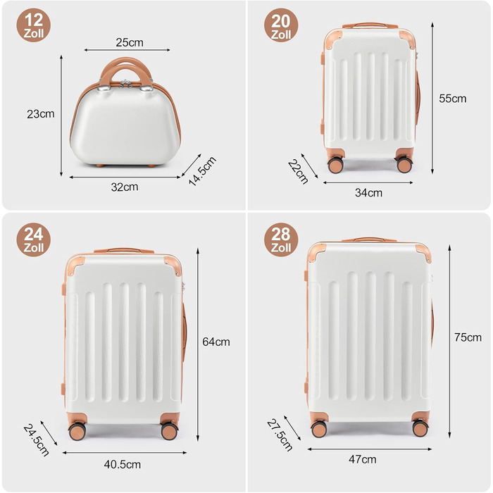 Набір валіз LEADZM 4 шт. з твердим корпусом (ABS), з колесами, для подорожей (бежево-коричневий, смугастий)