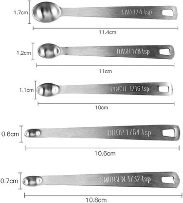 Набір мірних ложок з нержавіючої сталі з 5 предметів - різних розмірів і кольорів
