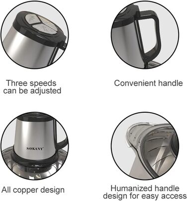 М'ясорубка-подрібнювач SOKANY SK-7015 800W електричний з чашею 3л з нержавіючої сталі, 2 швидкості, для м'яса, овочів, фруктів