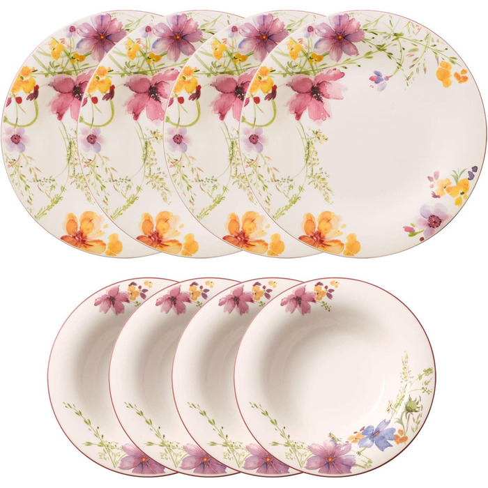 Кавовий сервіз Villeroy & Boch Mariefleur Gris Basic на 6 осіб (18 предметів), порцеляна, з квітами, преміум-якість