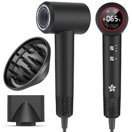Професійний фен для волосся з дифузором, безщітковий двигун 110 000 об/хв, 400 млн плазмових іонів, низький рівень шуму 57дБ, чорний
