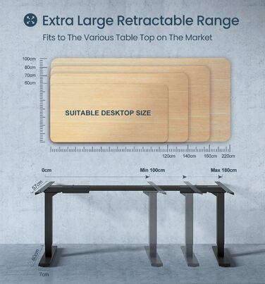 Регульований за висотою електричний стіл MAIDeSITe з 2 моторами, 4 пам'яттю та захистом від зіткнення (чорний), 72-120 см