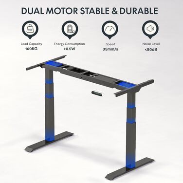 Регульований за висотою стіл FLEXISPOT E6 чорного кольору з електричним підйомником, 160 кг, USB, LED-дисплей