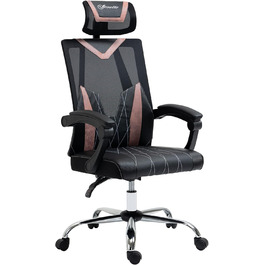 Крісло офісне Vinsetto Ergonomic з сітчастою спинкою, роліками, підтримкою попереку та шиї, регулюванням висоти та нахилу, 58x62.5x112-120см, Рожеве