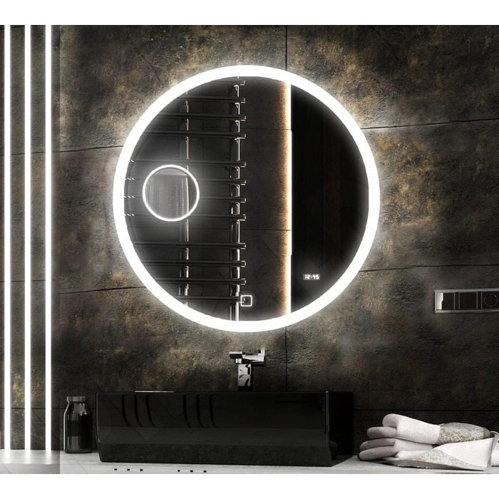 Дзеркало для ванної кімнати з підсвічуванням LED, діаметр 90 см. Кругле дзеркало для ванної кімнати з LED-підсвічуванням, нейтральний колір світла 4000K. Без додаткових функцій.