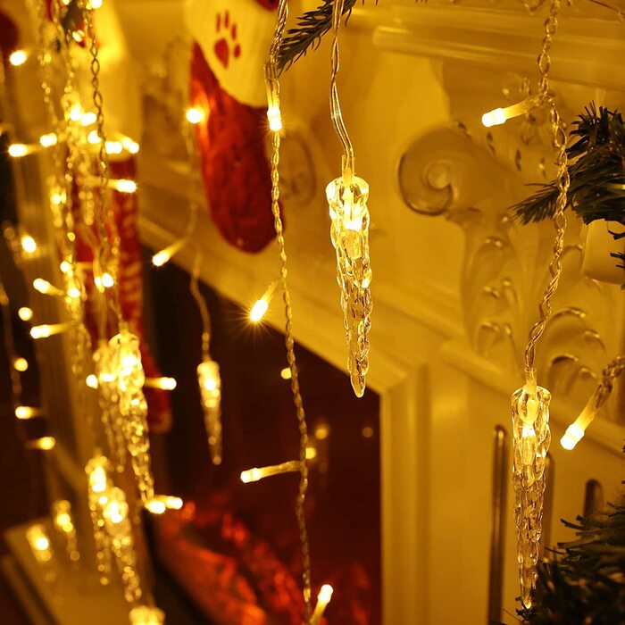 Гірлянда, 12 м 400 Світлодіодна гірлянда для бурульок, теплий білий Різдвяний світильник, світлова завіса, 8 режимів