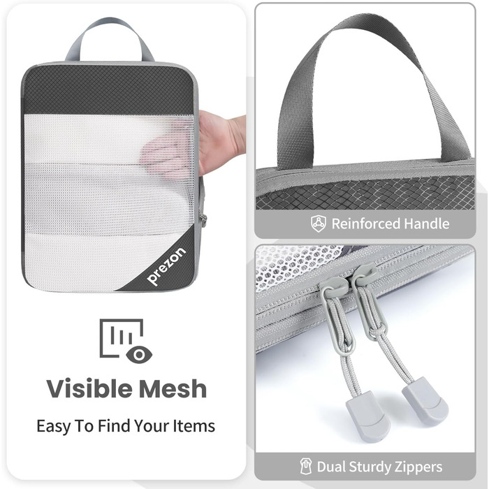 Набір компресійних органайзерів для одягу в подорож, 6 шт, прозорі пакувальні кубики для економії місця в багажі, сірі