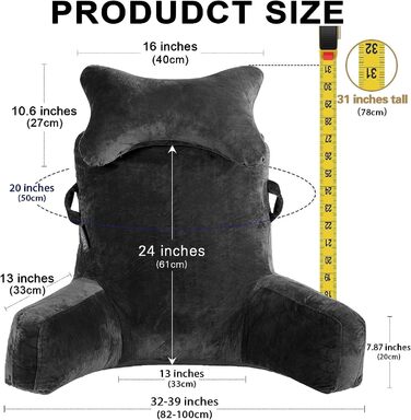 Підкова для читання з підголовником та підлокітником, сіра, XL | Підкова для читання, подушка для відпочинку, підлокітник для ліжка, дивана, підлоги