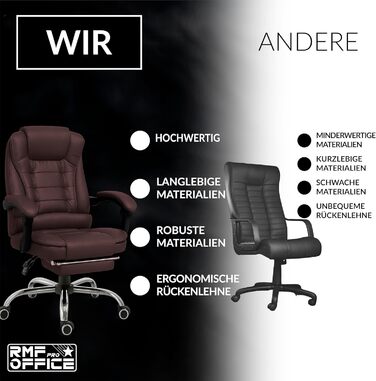 Ергономічне крісло для офісу RMF, регульоване, зручне та розслаблююче – крісло для робочого столу з підніжкою, обертове, регульоване по висоті, коричневе