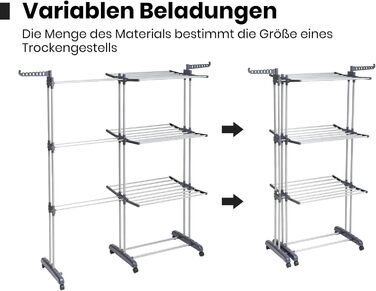 Вежа для сушіння дуба та чаю - 4 полиці, розкладні 83-200 см, з колесами, для внутрішнього та зовнішнього використання, сірий