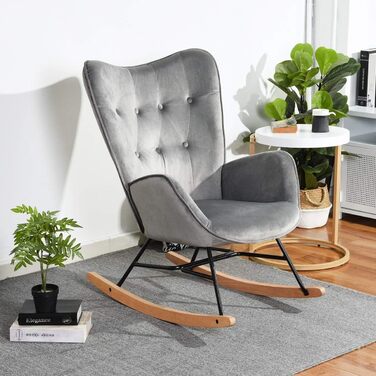 Крісло-гойдалка Cosy Meuble - стильне крісло з підлокітниками для вітальні, спальні, балкону. Макс. навантаження 120 кг, сірий велюр