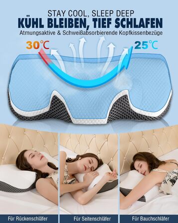 Ортопедична подушка для шиї IDEA з Memory Foam, для сну на боці, спині та животі, ергономічна, 62x34.5x12/8 см