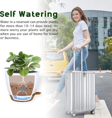 Автополив'яні горщики для дому, 25/23/20 см, набір 3 шт, великі пластикові горщики з резервуаром та дренажними отворами, сірий з сірими крапками