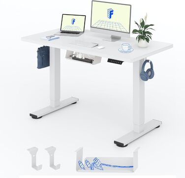 Регульований за висотою стіл FlexiSpot Basic – з органайзером кабелів, гачками та суцільною стільницею. Ергономічний стіл для дому та офісу (120x60 см, білий)