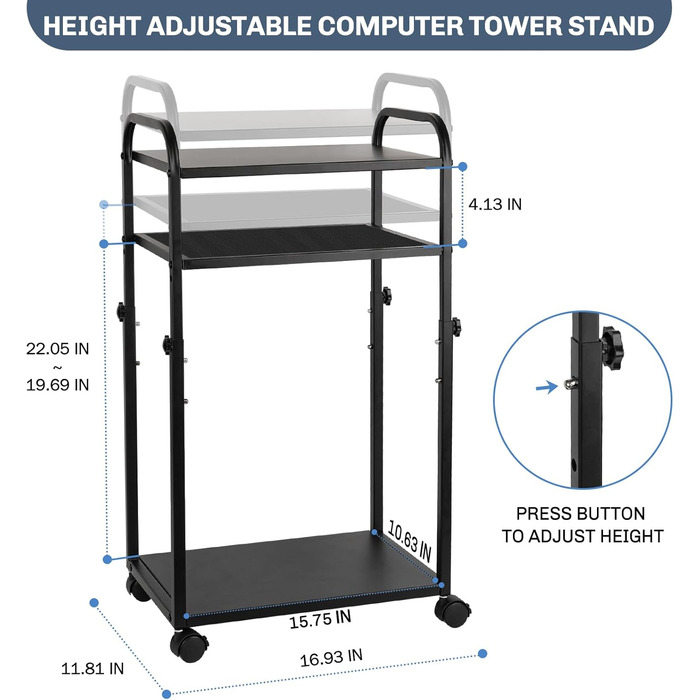 Підставка для ПК Liitrton Mobiler - 3-ярусна, з колесами, білий/чорний