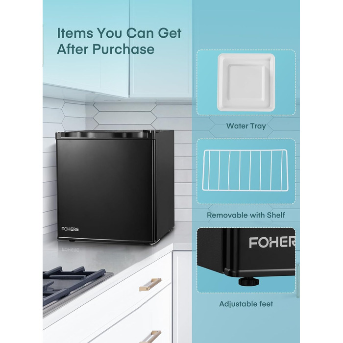 Міні-холодильник FOHERE 46L з відділенням для льоду | Компактний холодильник | Регулювання температури, енергозбереження, тиха робота | Холодильник для напоїв ідеально підходить для офісу, кемпінгу та геймінгу | Змінний бік відкривання дверцят | Чорний