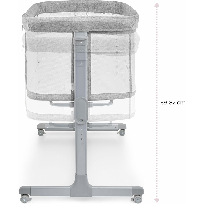 Дитяче ліжко Moby-System Luna 3 в 1: ліжко, манеж, подорожі з матрацом. Регулювання висоти, до 9 кг, знімні бортики, 4 колеса, сірий колір