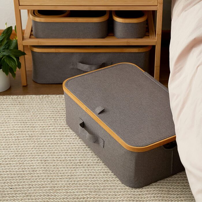 Складаний ящик для зберігання під ліжком Lumaland Органайзер з бамбуковою рамою з 2 комплектів розміром 54 х 33 х 18 см, (темно-сірий)