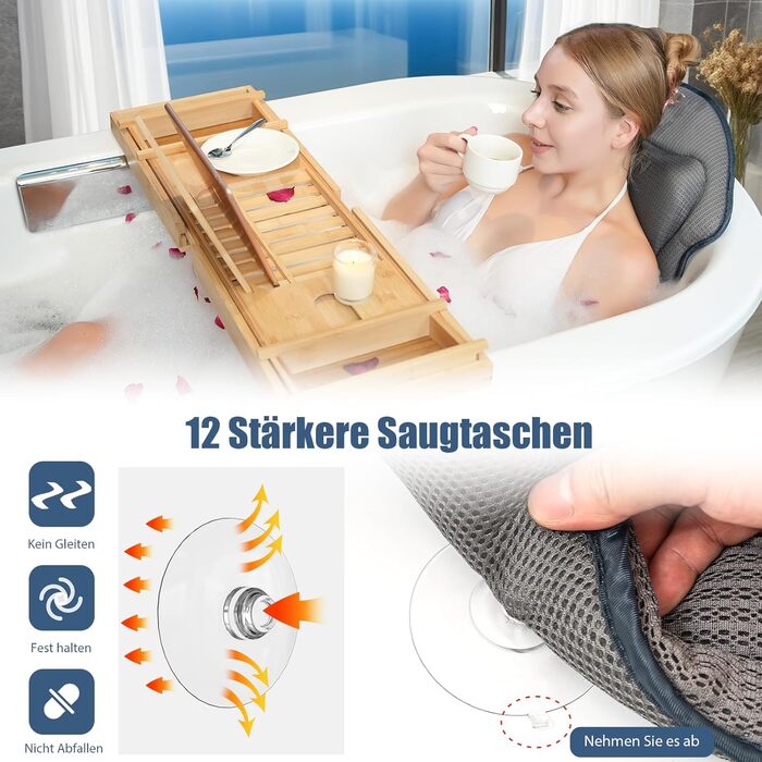 Подушка для ванни на все тіло з підтримкою шиї, плечей та попереку. Подушка для ванни з повітряної сітки 5D для жінок, сірого кольору.