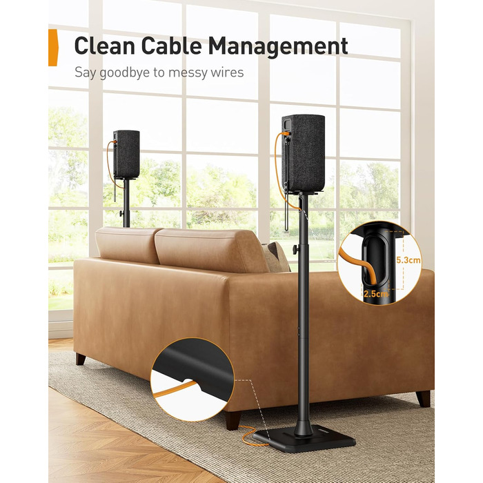 Підставка для колонок Perlegear PGSS12, регульована висота 83-107 см, для сателітної акустики, з кабельною організацією, 6 кг