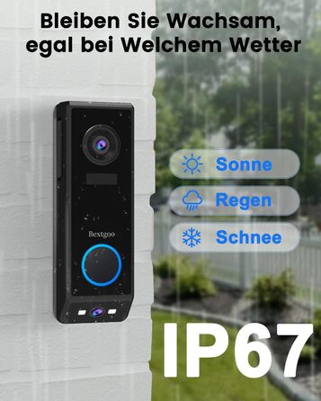 Відеодзвінок Bextgoo з подвійною камерою 2K HD, бездротовий, 10000mAh, IP67, з датчиком руху та нічним баченням
