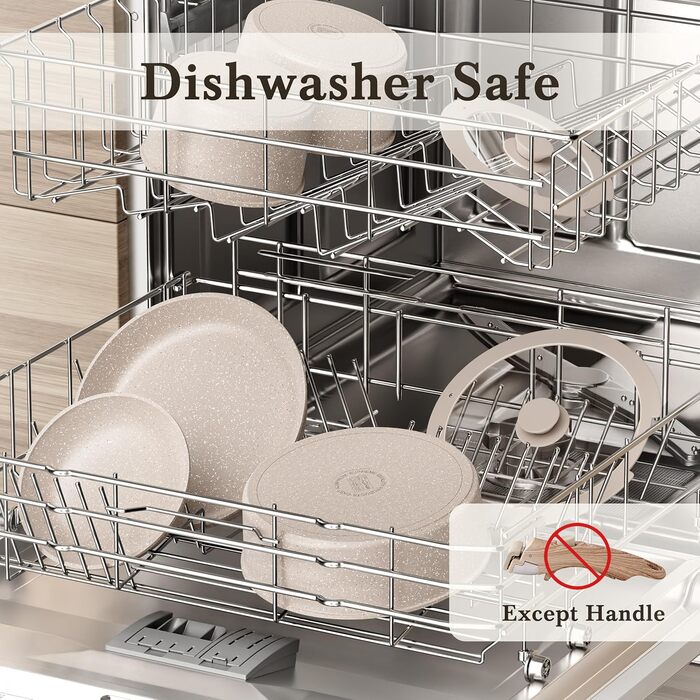 Набір посуду RIOVARM з індукційним дном, антипригарне покриття з граніту, знімні ручки, силіконові кришки, без PFOA. Каструлі та сковорідки