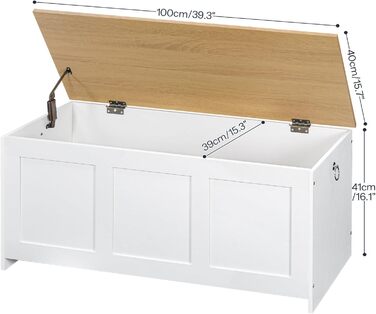 HOOBRO Лавка з ящиком для іграшок, 100 см, білий та натуральне дерево, з безпечним шарніром, для дому