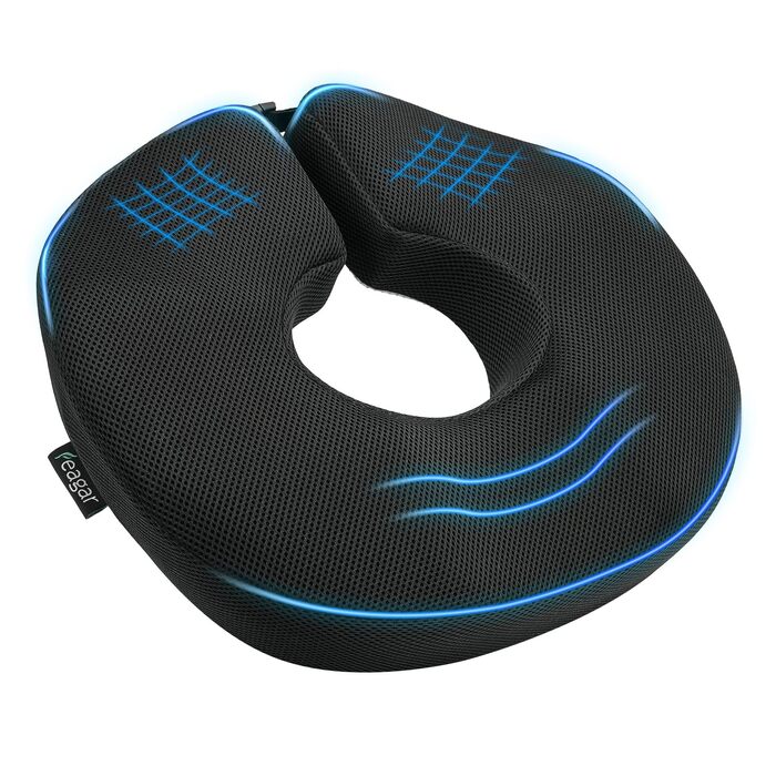Ортопедична подушка-кільце Feagar: регульований ергономічний подушка-пончик для копчика, геморою та післяпологового відновлення, підходить для авто, офісного крісла та візка, чорна, великий розмір (90-140 кг)