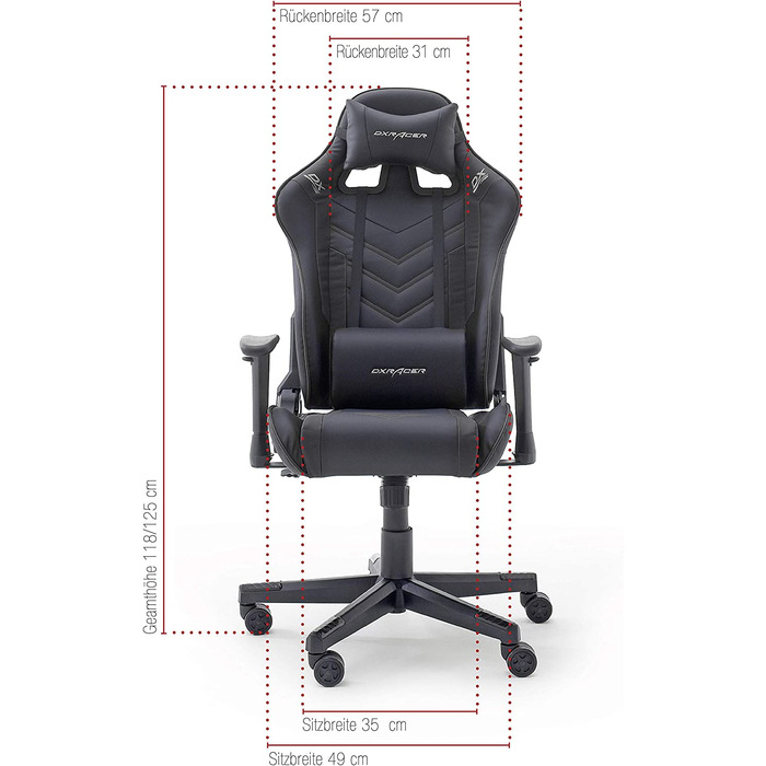 Ігрове крісло Robas Lund DX Racer Sport OK 132, ергономічне крісло керівника з регулюванням висоти (чорний)