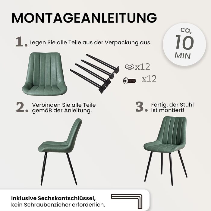 Набір обідніх стільців CLIPOP (4 шт), штучна шкіра, зелений, для кухні та вітальні