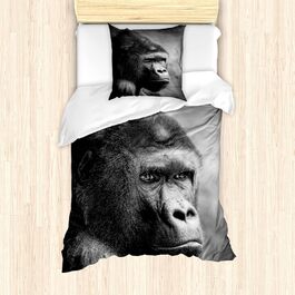Набір підковдр Gorilla для односпальних ліжок, портрет орангутанга крупним планом, захист від кліща Підходить для алергіків з наволочкою, 135 см x 200 см - 80 x 80 см, сірий світло-сірий 135 см x 200 см - 80 x 80 см Сірий Світло-сірий