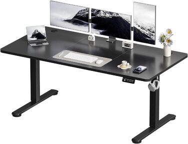 Електричний регульований стіл Devoko 120x60 см, стабільний офісний стіл, стіл для стояння та сидіння, комп'ютерний стіл з функцією пам'яті (чорний)