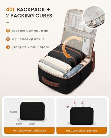 LOVEVOOK Рюкзак для ручної поклажі 40L з окремим відділенням для взуття, жіночий, для подорожей (3 шт.)