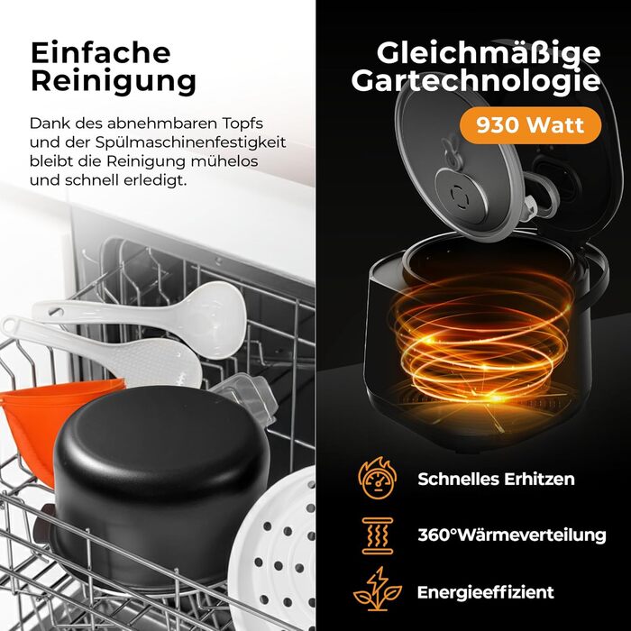 Бальтер рисоварка-мультиварка 4л з Fuzzy Logic, функцією приготування на пару та повільним приготуванням, таймером, підігрівом, преміум-посудинами, аксесуарами та книгою рецептів (20 програм)