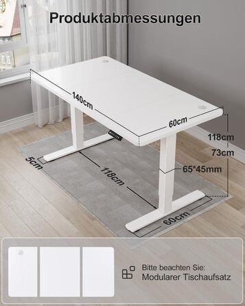 Електричний дитячий стіл Airfish, 80x60 см, регулювання висоти, функція пам'яті, для дому/офісу, стоячи/сидячи (білий)