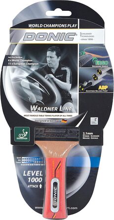 Ракетка для настільного тенісу Donic-черепаха Waldner 1000, ручка ABP, губка 2,1 мм, легка гладка накладка ITTF, комплект з 751801 кульки для настільного тенісу, 12 шт.